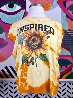 Inspired Sunflower Tie-Dye Cropped + Sleeveless Tee
